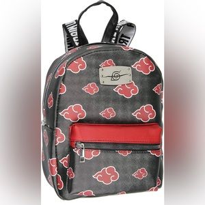 Naruto Akatsuki Sasuke Red Cloud Anti Leaf Faux Saffiano Leather Mini Backpack